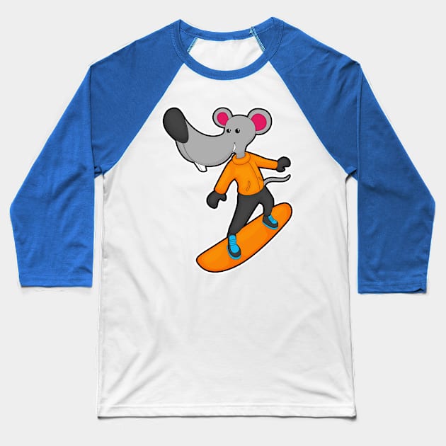 Mouse as Snowboarder with Snowboard Baseball T-Shirt by Markus Schnabel